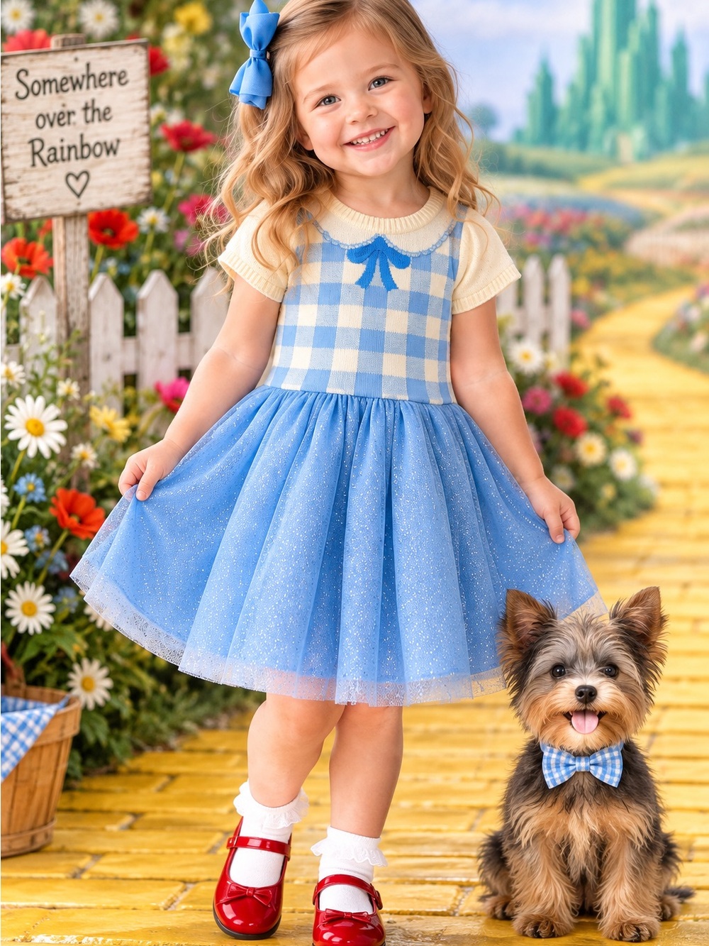 Wizard of Oz Dorothy Girls 3T Blue Gingham Sparkle Tulle Dress EUC